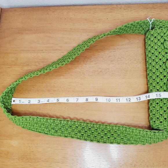 Vintage Green Macrame Bag Retro 1960's 70's Shoulder Purse Disco MCM Bag - Picture 6 of 7